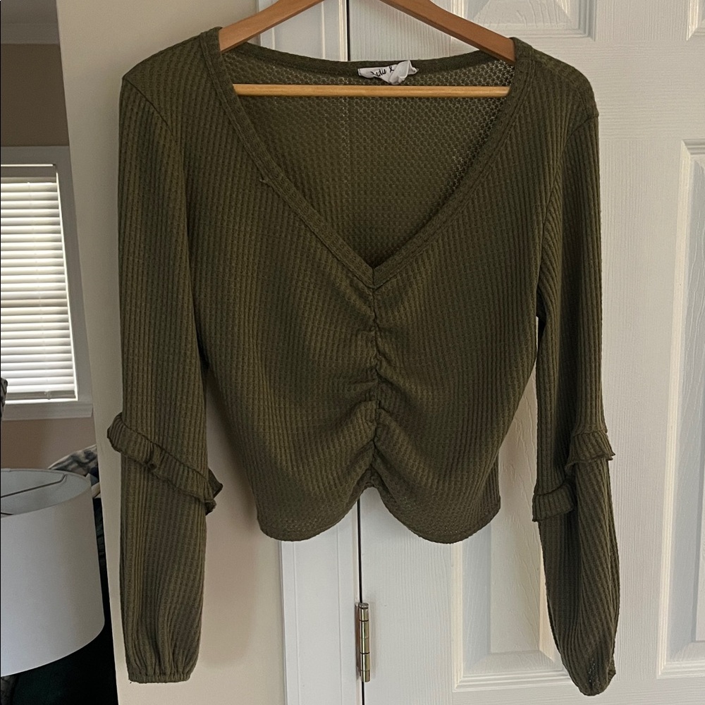 Sadie & Sage Olive Ruched V-Neck Blouse